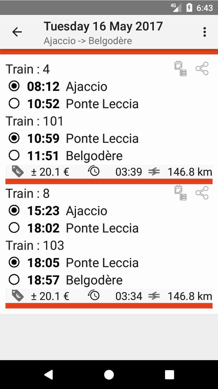 Corse horaire train tarif Corsica fares ticket